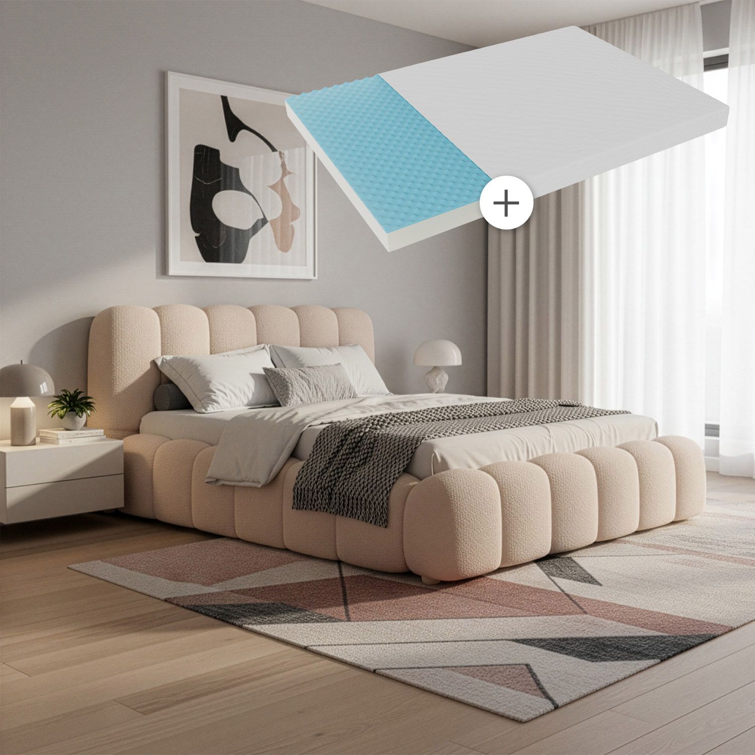 Juskys Polsterbett Catania - Bubble Design & gepolstert, inkl. Matratze - 140 x 200 cm - Beige - Bild 1