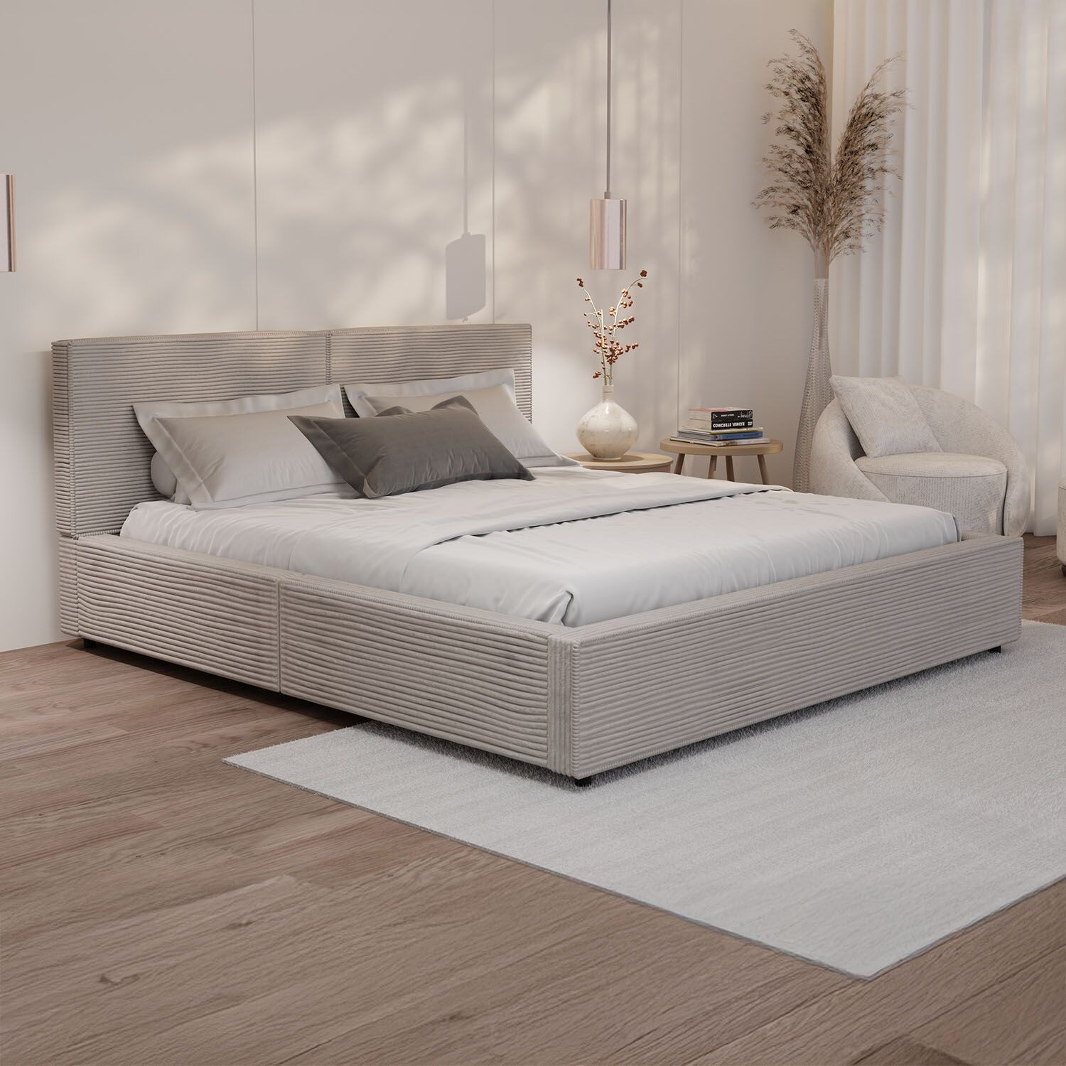 Juskys Polsterbett Salerno – 180 x 200 cm Cord Taupe, modernes Design & pflegeleicht