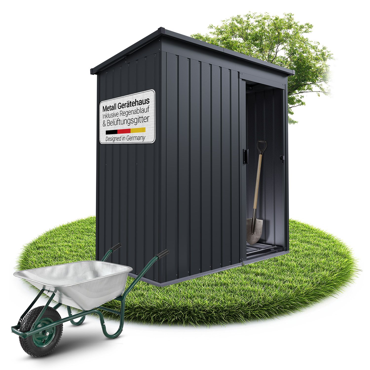 Juskys Metall Ger&auml;teschuppen S &ndash; Dunkelgrau, wetterfest mit Fundamentrahmen, Schiebet&uuml;r & abschlie&szlig;bar - f&uuml;r Garten & Aufbewahrung - Bild 1