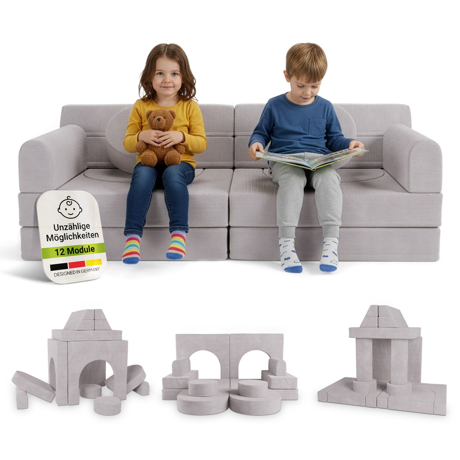 Juskys Kinder Spielsofa Kayo - Beige, baubare Stapelsteine f&uuml;r Kinder, pflegeleichte Kindercouch aus Cord - Bild 1