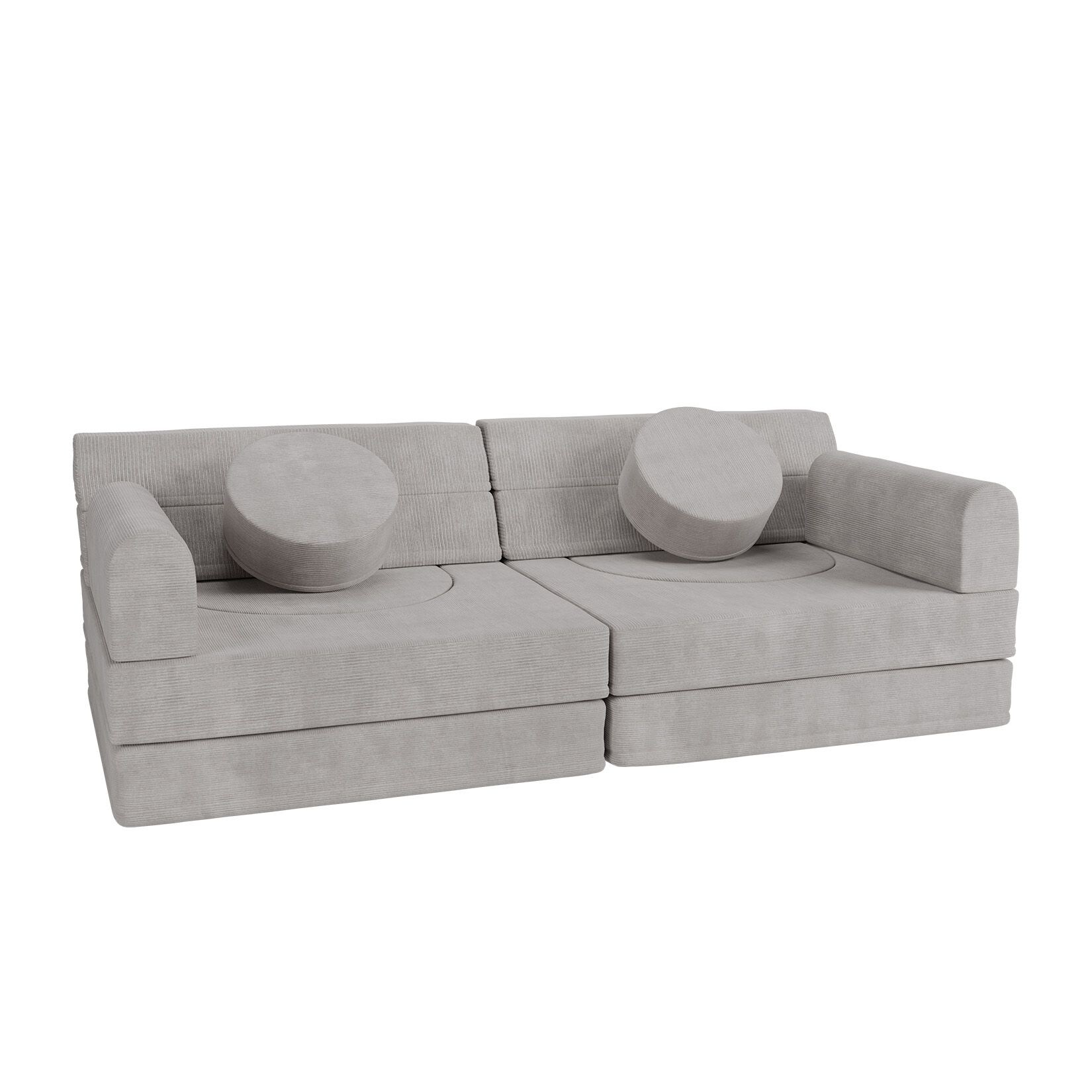 Juskys Kinder Spielsofa Kayo - Hellgrau, baubare Stapelsteine für Kinder, pflegeleichte Kindercouch aus Cord