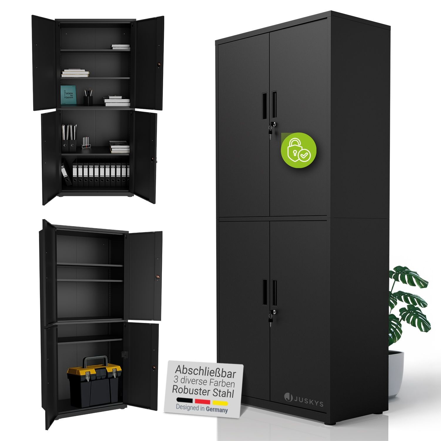 Juskys Aktenschrank aus Metall &ndash; 180x80x40 cm, 2 T&uuml;ren, abschlie&szlig;bar & h&ouml;henverstellbar - Schwarz - Bild 1