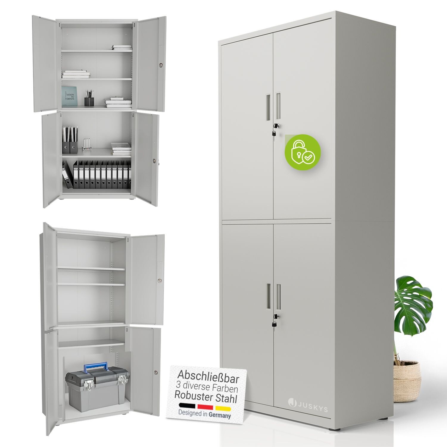 Juskys Aktenschrank aus Metall – 180x80x40 cm, 2 Türen, abschließbar & höhenverstellbar - Hellgrau