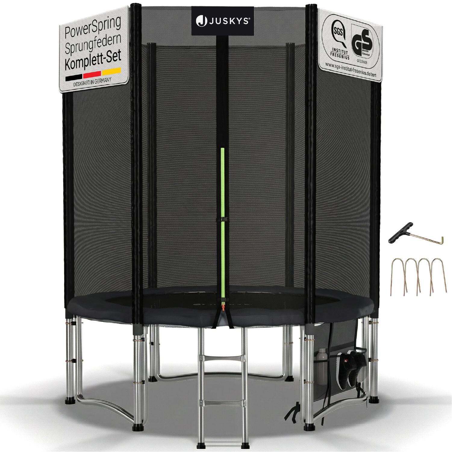 Juskys Trampolin JumpMaster S &Oslash; 183 cm &ndash; Gartentrampolin mit Netz, Leiter & Bodenankern - Bild 1