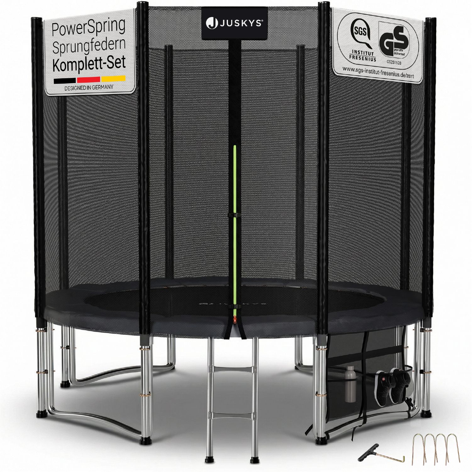 Juskys Trampolin JumpMaster M &Oslash; 244 cm &ndash; Gartentrampolin mit Netz, Leiter & Bodenankern - Bild 1