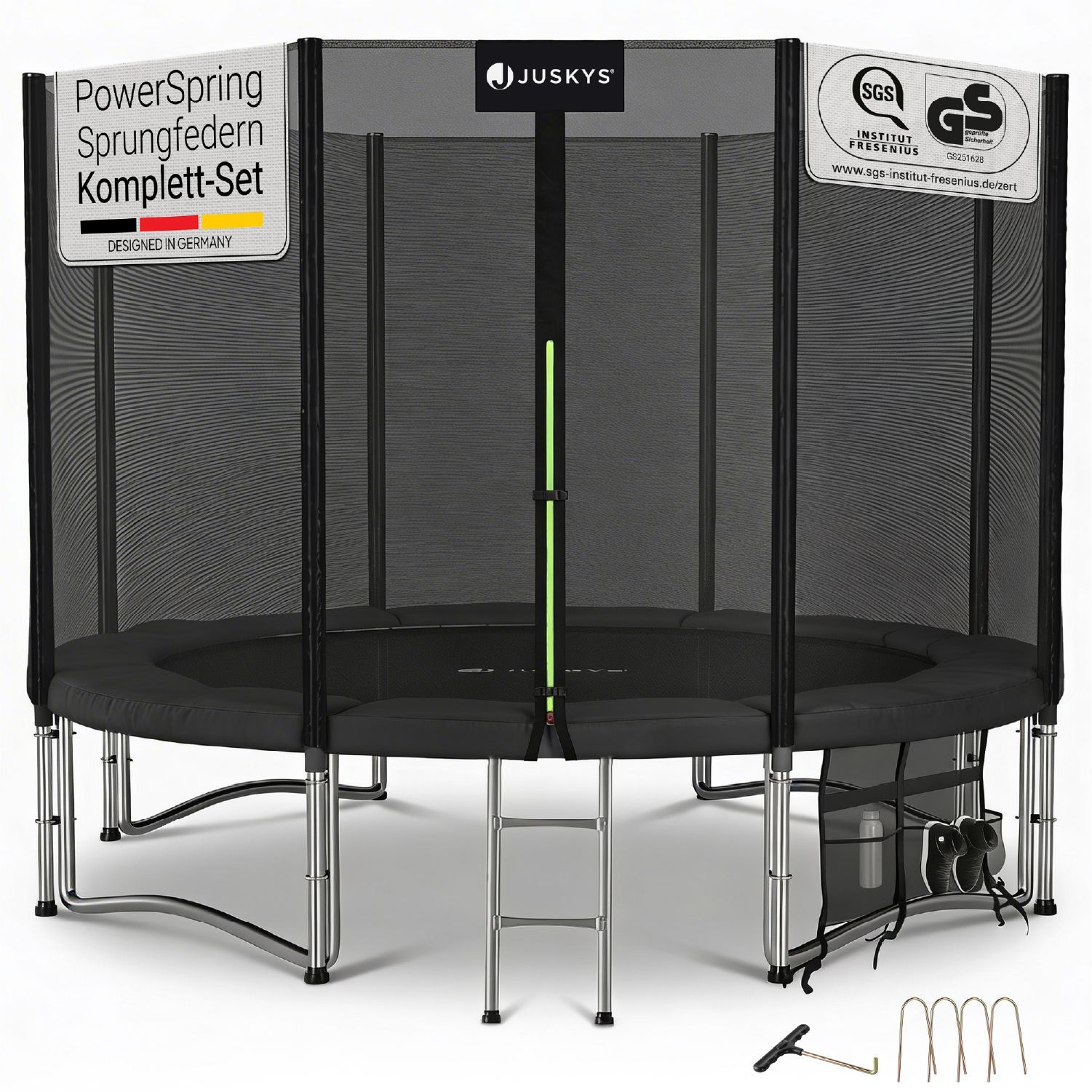 Juskys Trampolin JumpMaster XL &Oslash; 305 cm &ndash; Gartentrampolin mit Netz, Leiter & Bodenankern - Bild 1