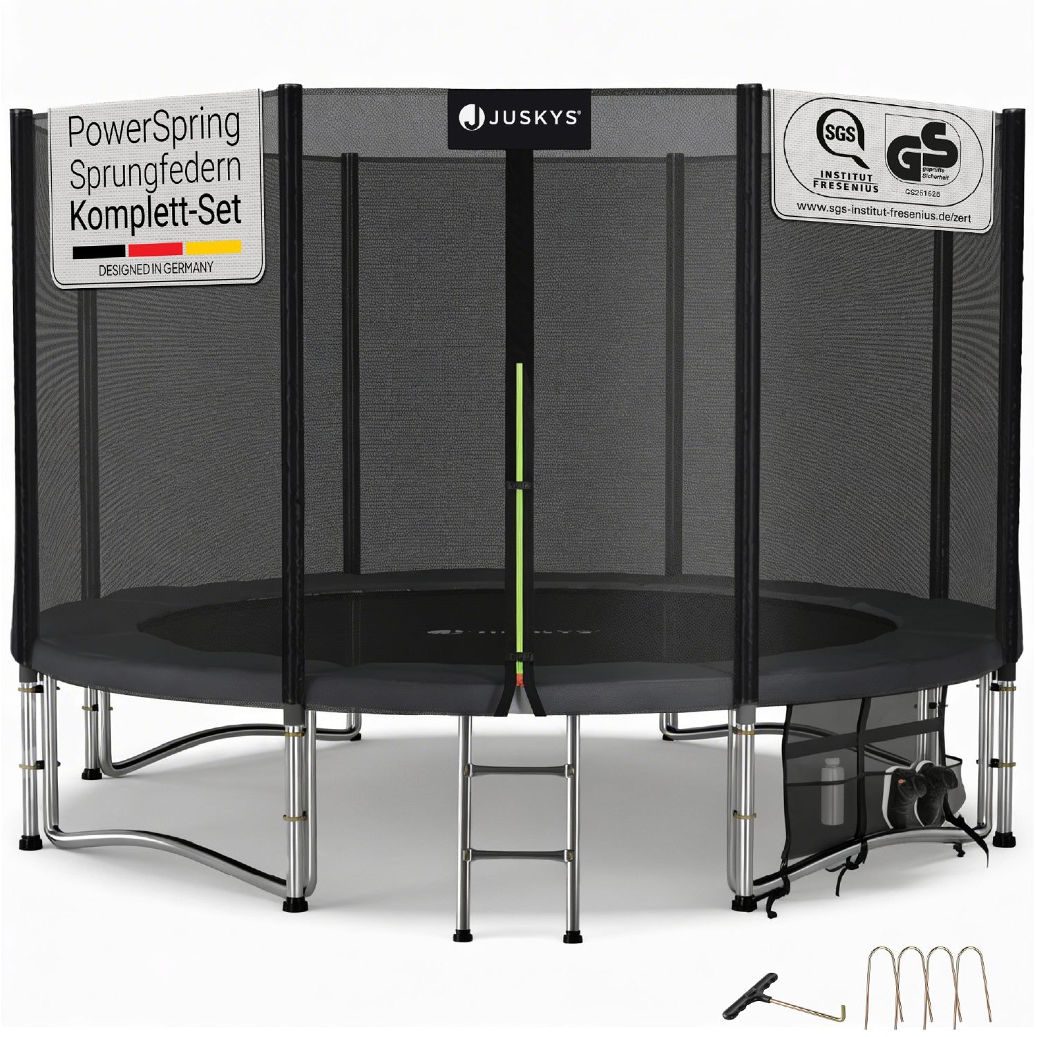 Juskys Trampolin JumpMaster XL &Oslash; 366 cm &ndash; Gartentrampolin mit Netz, Leiter & Bodenankern - Bild 1
