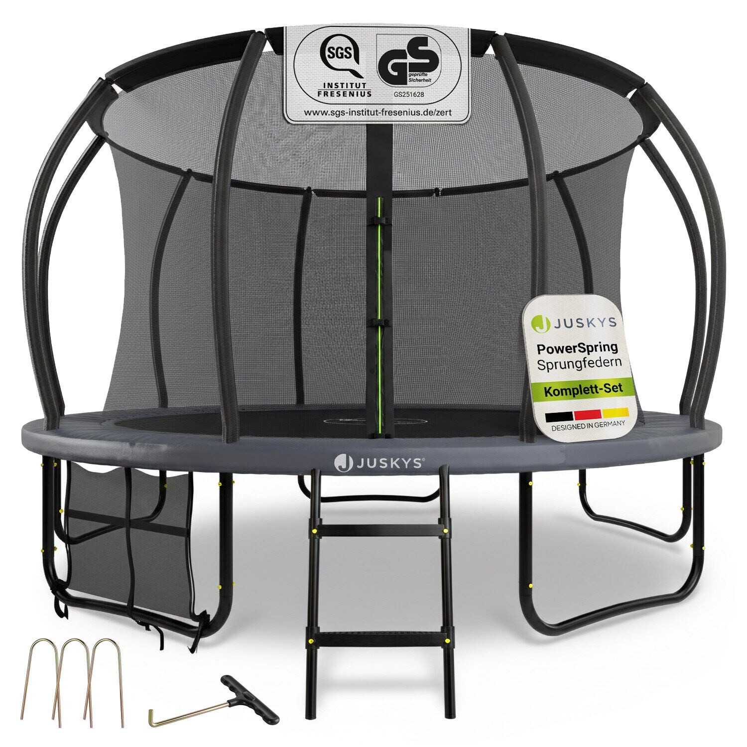 Juskys Trampolin SkyBounce L Ø 366 cm – Gartentrampolin mit PowerSpring Sprungfedern & Leiter