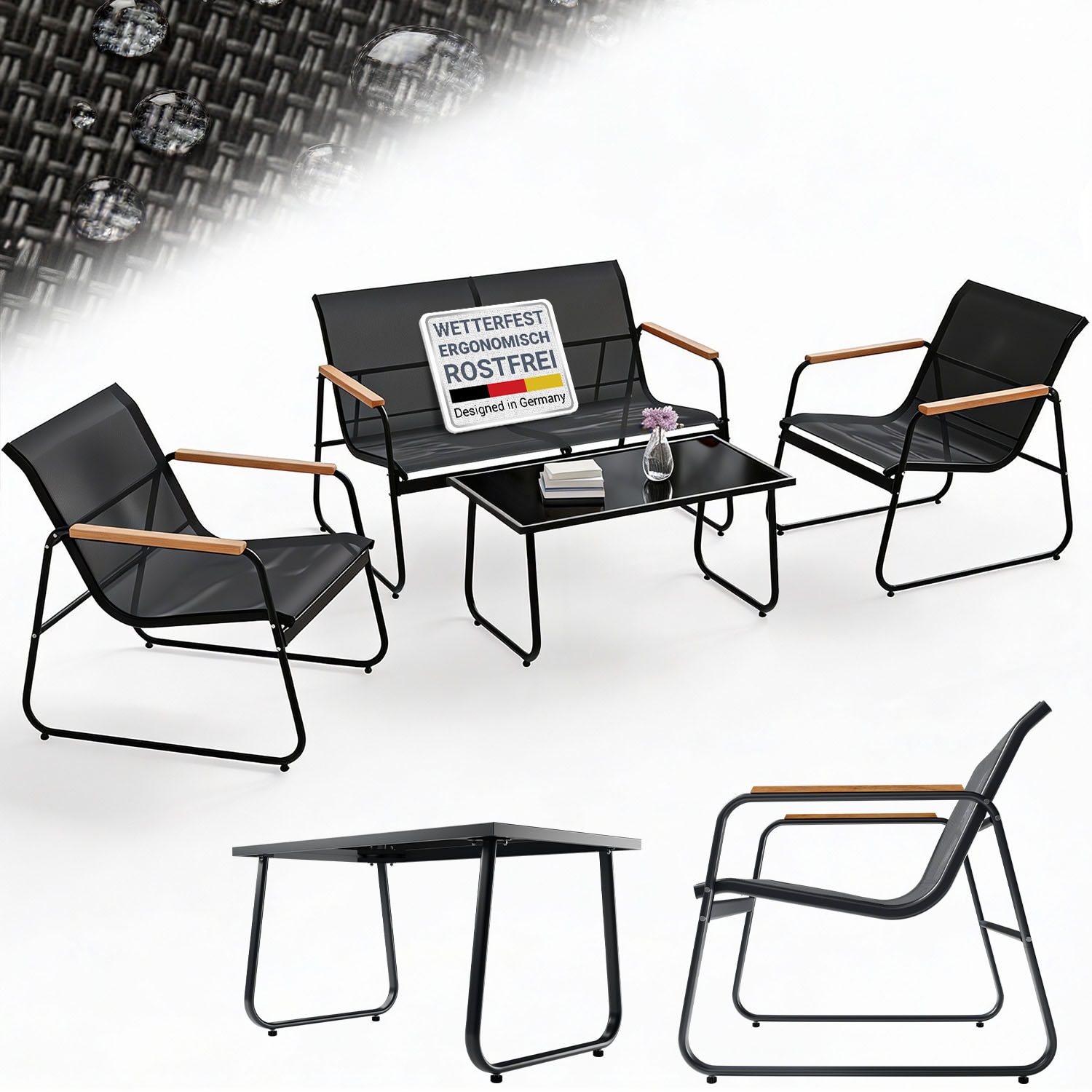 Juskys Gartenm&ouml;belset Genua 4-tlg. &ndash; Outdoor Sitzgruppe in Anthrazit - aus Metall mit Armlehnen - Bild 1