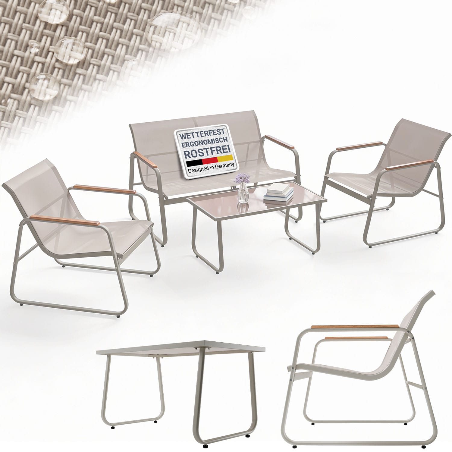 Juskys Gartenm&ouml;belset Genua 4-tlg. &ndash; Outdoor Sitzgruppe in Sand - aus Metall mit Armlehnen - Bild 1