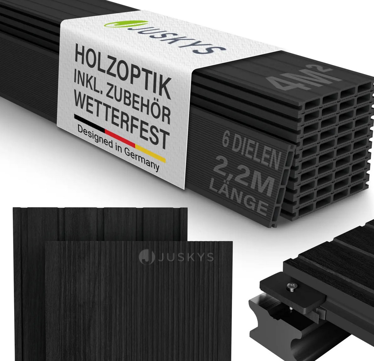 Juskys WPC Terrassendielen 2 m&sup2; &ndash; 220 cm Dielen, wetterfest inkl. Unterkonstruktion &ndash; Anthrazit - Bild 1