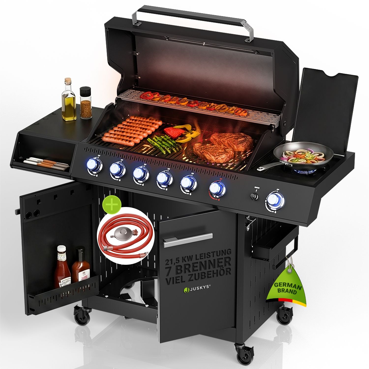 JUSKYS&reg; Gasgrill Tennessee 6+1 &ndash; Grillwagen mit Sichtfenster & Gusseisenrost - Bild 1