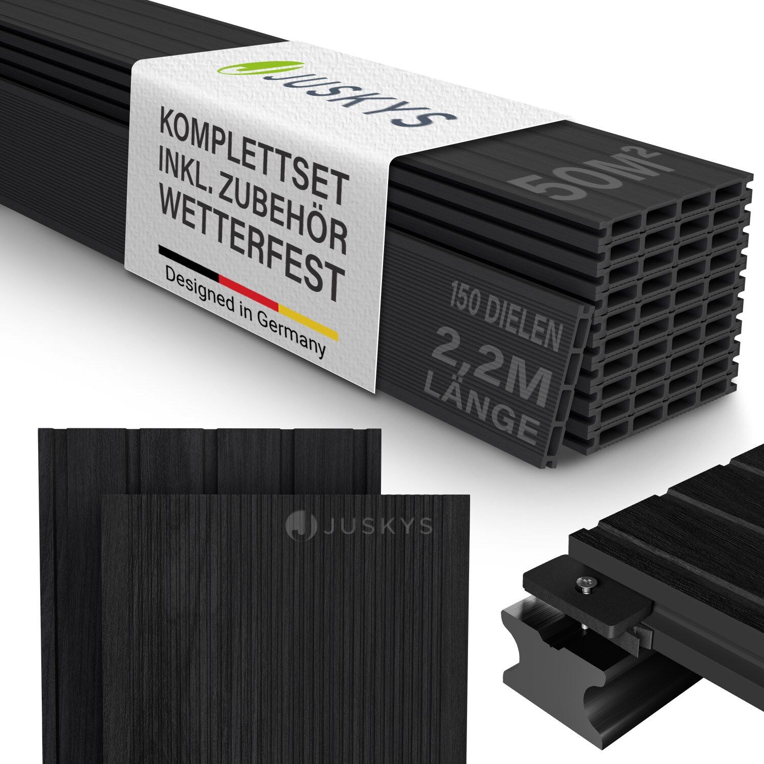 WPC Terrassendielen 50 m² – 220 cm Dielen, wetterfest inkl. Unterkonstruktion – Anthrazit