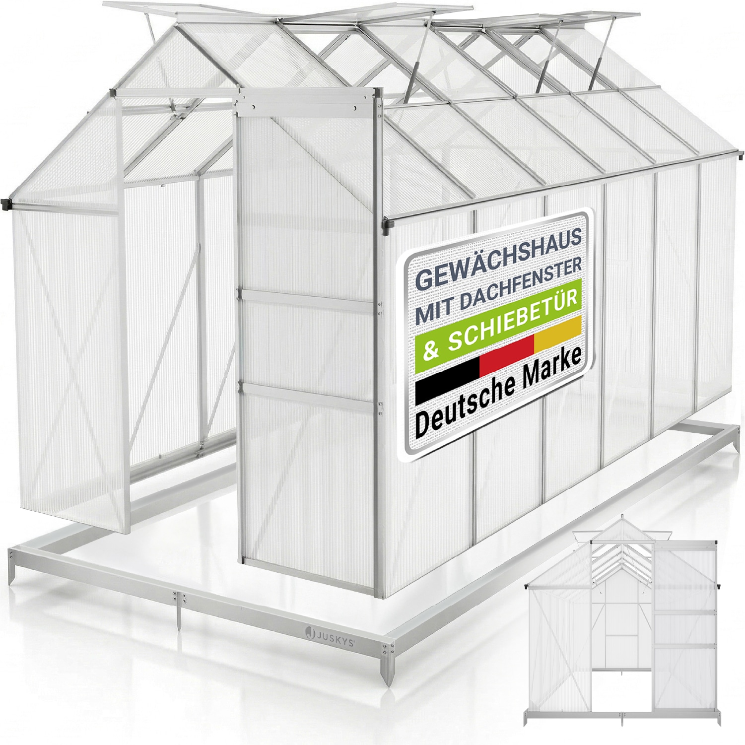JUSKYS&reg; Aluminium Gew&auml;chshaus 7,2 m&sup2; - 4 Dachfenster inkl. Fundament f&uuml;r Garten - Bild 1