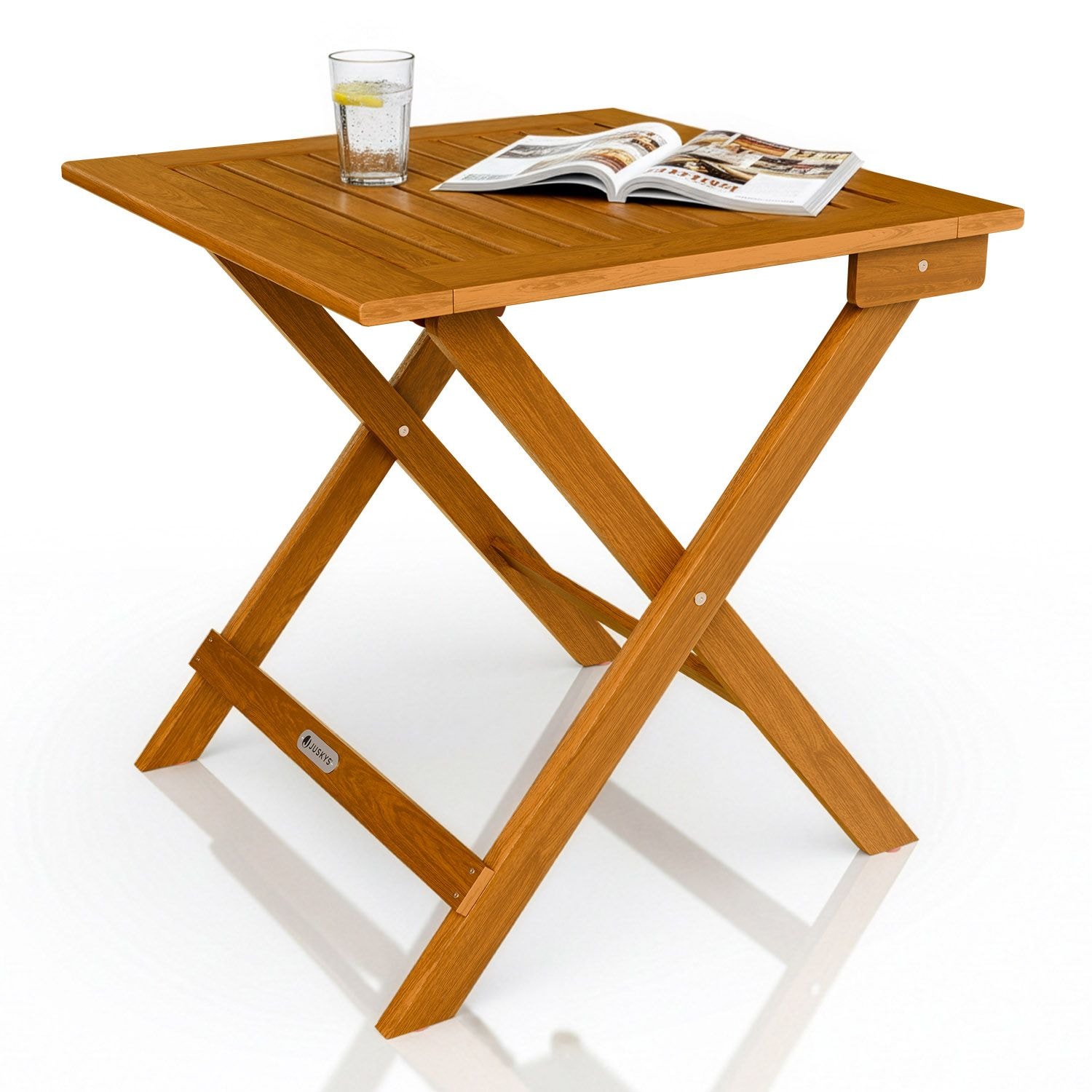 Juskys&reg; Beistelltisch Zadar - Klappbar f&uuml;r platzsparende Nutzung, aus ge&ouml;ltem Akazienholz, ideal f&uuml;r Garten und Balkon, 46x46x46 cm - Bild 1