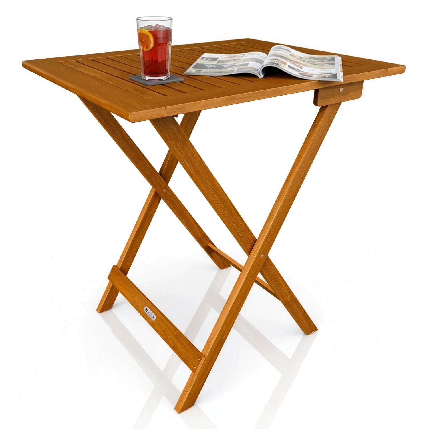 Juskys® Beistelltisch Zadar XL - Klappbar für platzsparende Nutzung, aus geöltem Akazienholz, ideal für Garten und Balkon, 60x58x76 cm