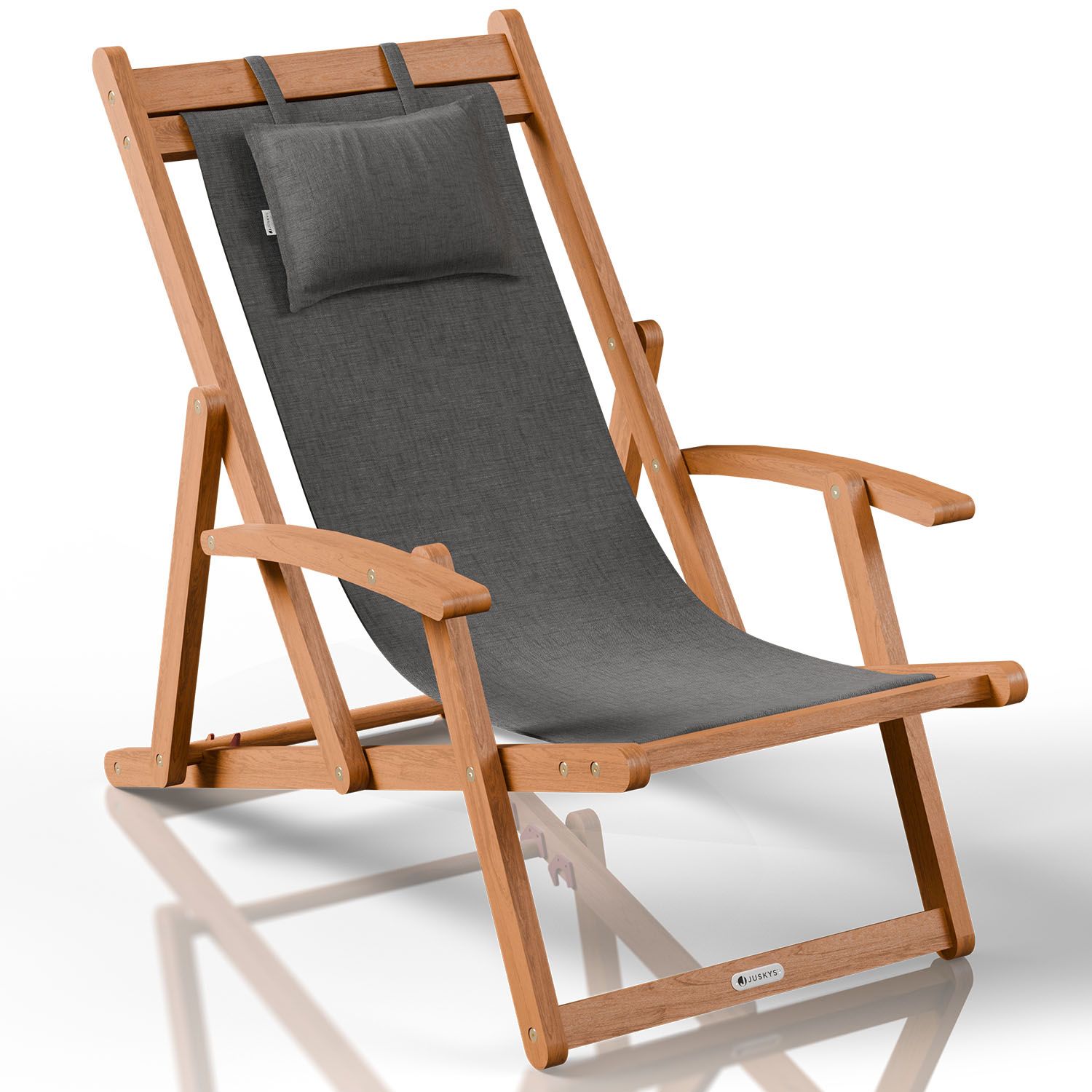 Juskys&reg; Sonnenliege Tavira - Dunkelgrau, Akazienholz Liege mit UV-best&auml;ndigem Polyesterbezug, verstellbare Komfortposition, klappbar - Bild 1