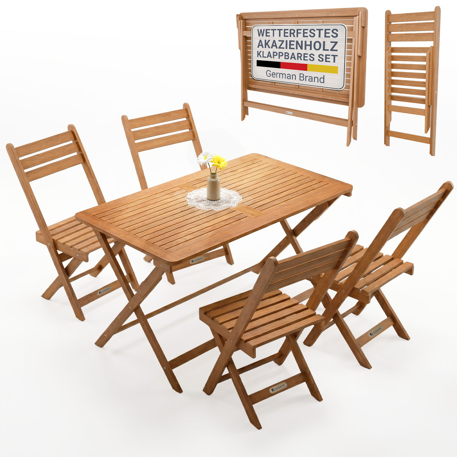 JUSKYS&reg; Gartenm&ouml;bel Set Rimini - 5-teiliges Set, Natur, Akazie, vorge&ouml;lt, stabil & langlebig - Bild 1