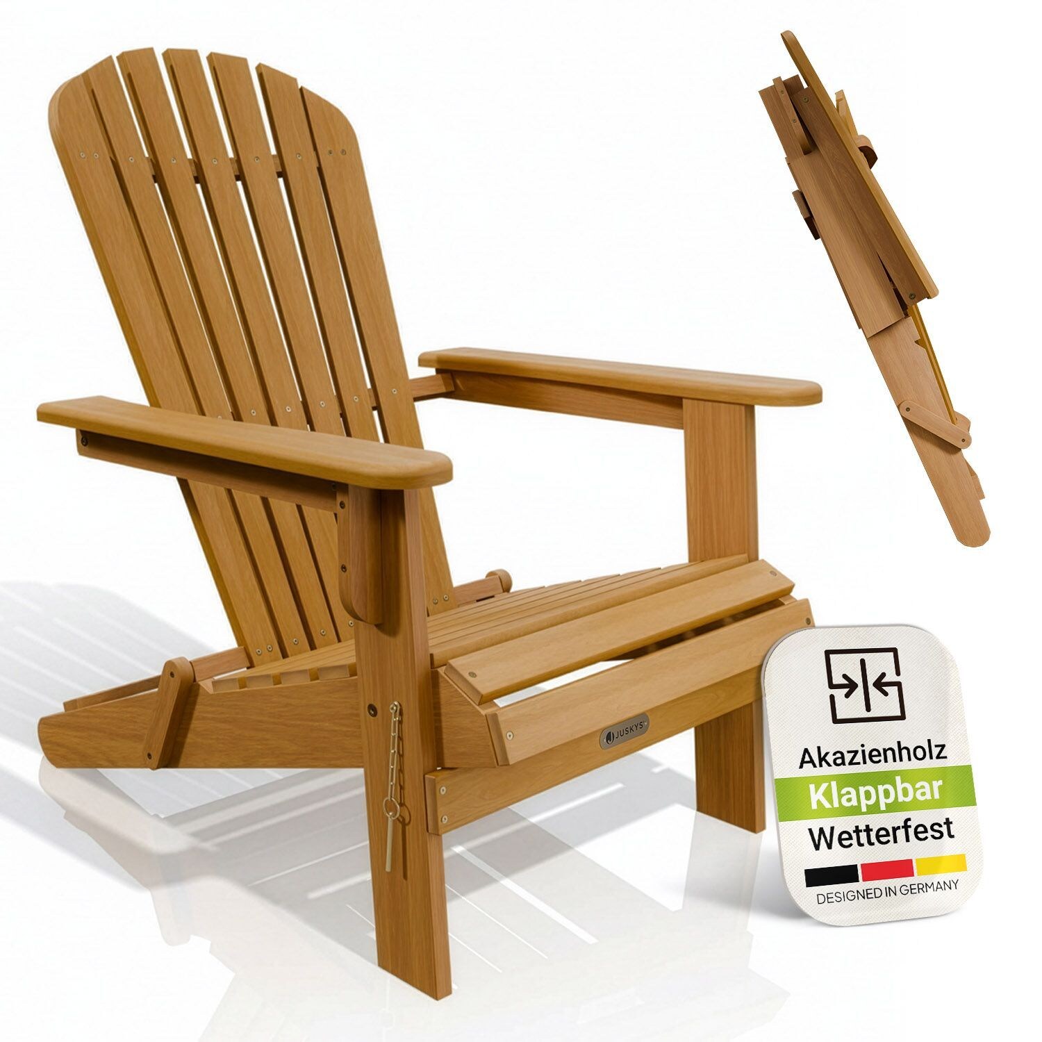 Juskys® Garten Liegestuhl Korfu – aus Akazienholz, klappbar, 85x69x94 cm, natur, geölt, Gartenstuhl, Sonnenliege