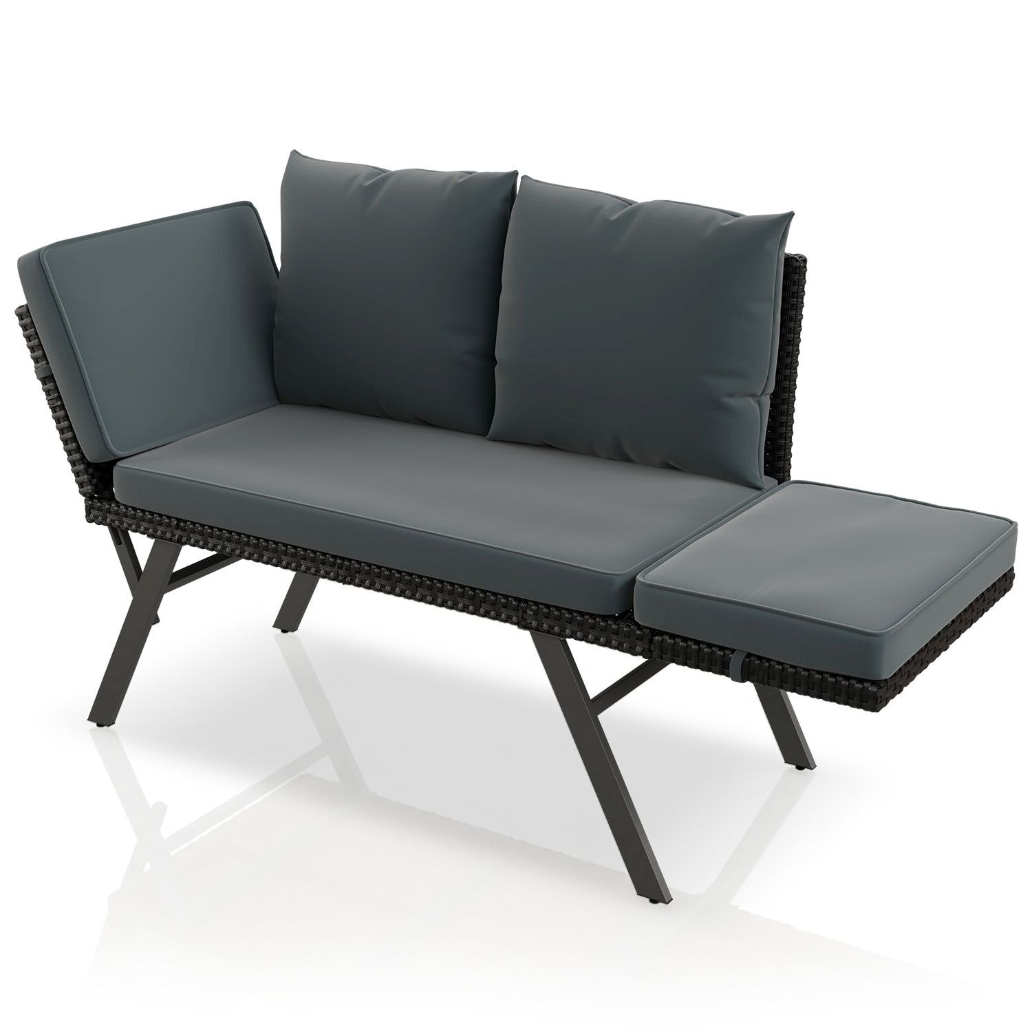 Juskys&reg; Multifunktionsbank Calvia - klappbare Bank mit Sonnenliegefunktion f&uuml;r den Garten, Polyrattan, gepolstert, belastbar bis 240 kg, schwarz / grau - Bild 1