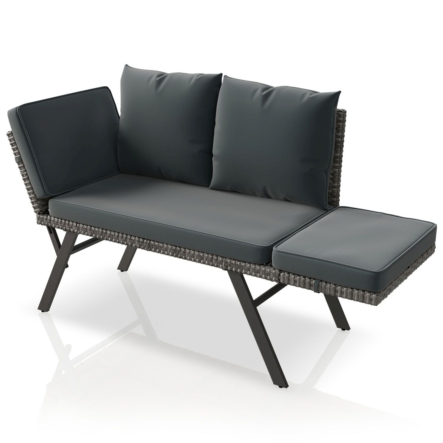 Juskys&reg; Multifunktionsbank Calvia - klappbare Bank mit Sonnenliegefunktion f&uuml;r den Garten, Polyrattan, gepolstert, belastbar bis 240 kg, grau-meliert / grau - Bild 1