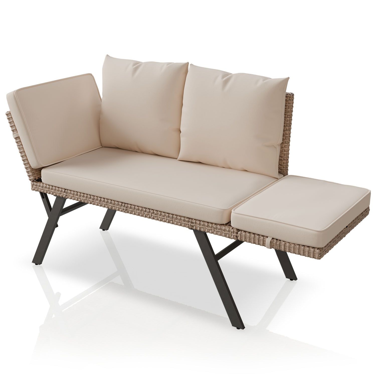 Juskys&reg; Multifunktionsbank Calvia - klappbare Bank mit Sonnenliegefunktion f&uuml;r den Garten, Polyrattan, gepolstert, belastbar bis 240 kg, creme / sand - Bild 1