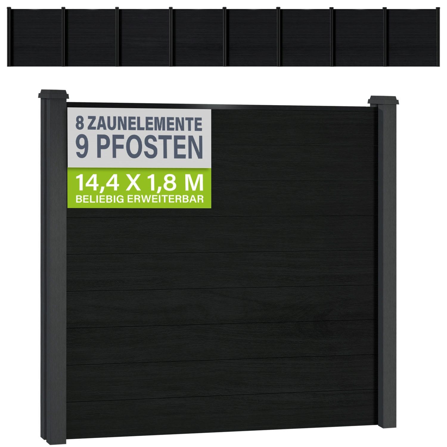 Juskys&reg; WPC Sichtschutzzaun 8er Set - Komplettset inkl. 9 WPC Pfosten & Zubeh&ouml;r, Gartenset WPC- & Stahlkonstruktion, Anthrazit / Grau - Bild 1