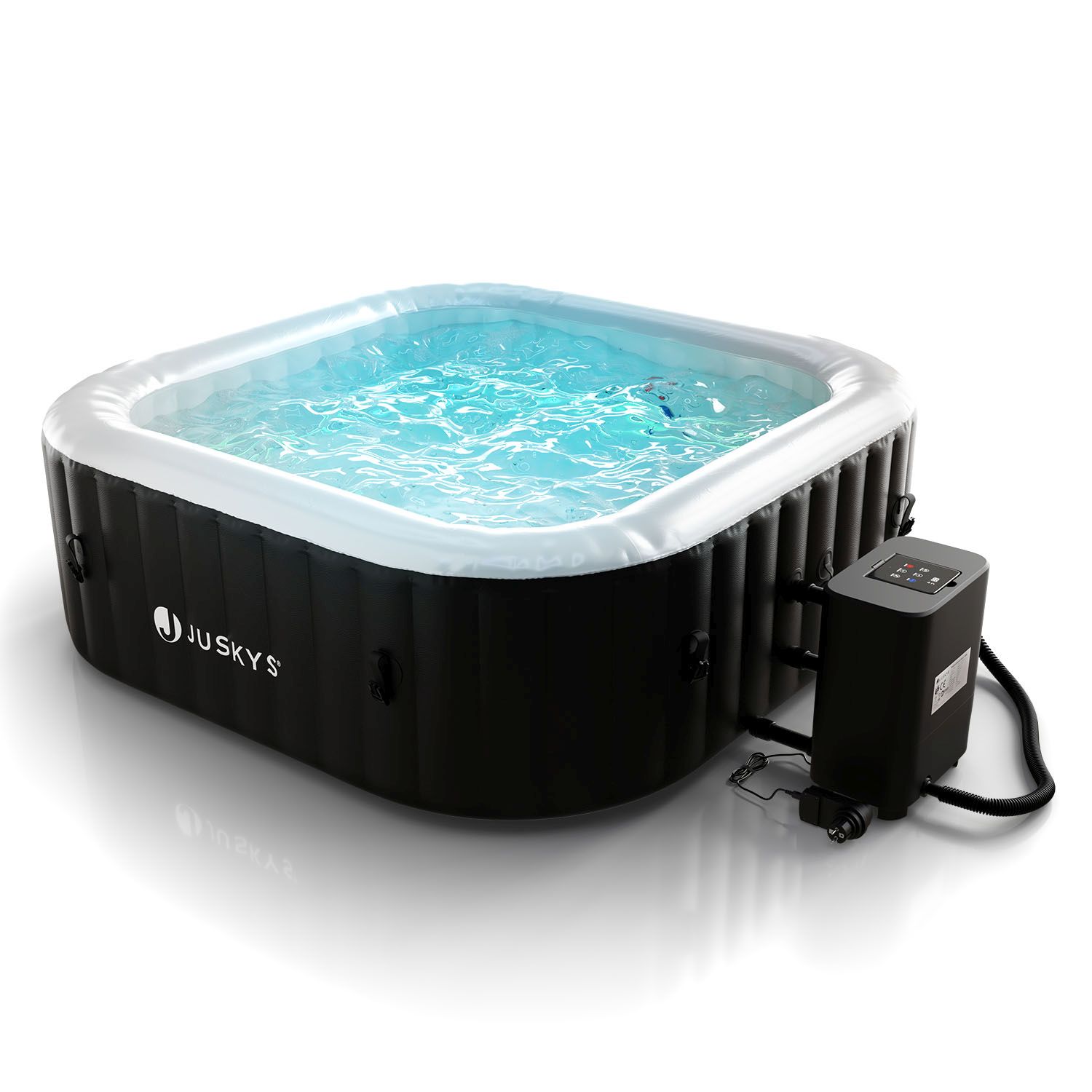 Juskys&reg; Whirlpool SpaLuxe mit LED &ndash; 130 Sprudeld&uuml;sen, 2400W Heizung, 910L Volumen - Schwarz / Wei&szlig; - Bild 1
