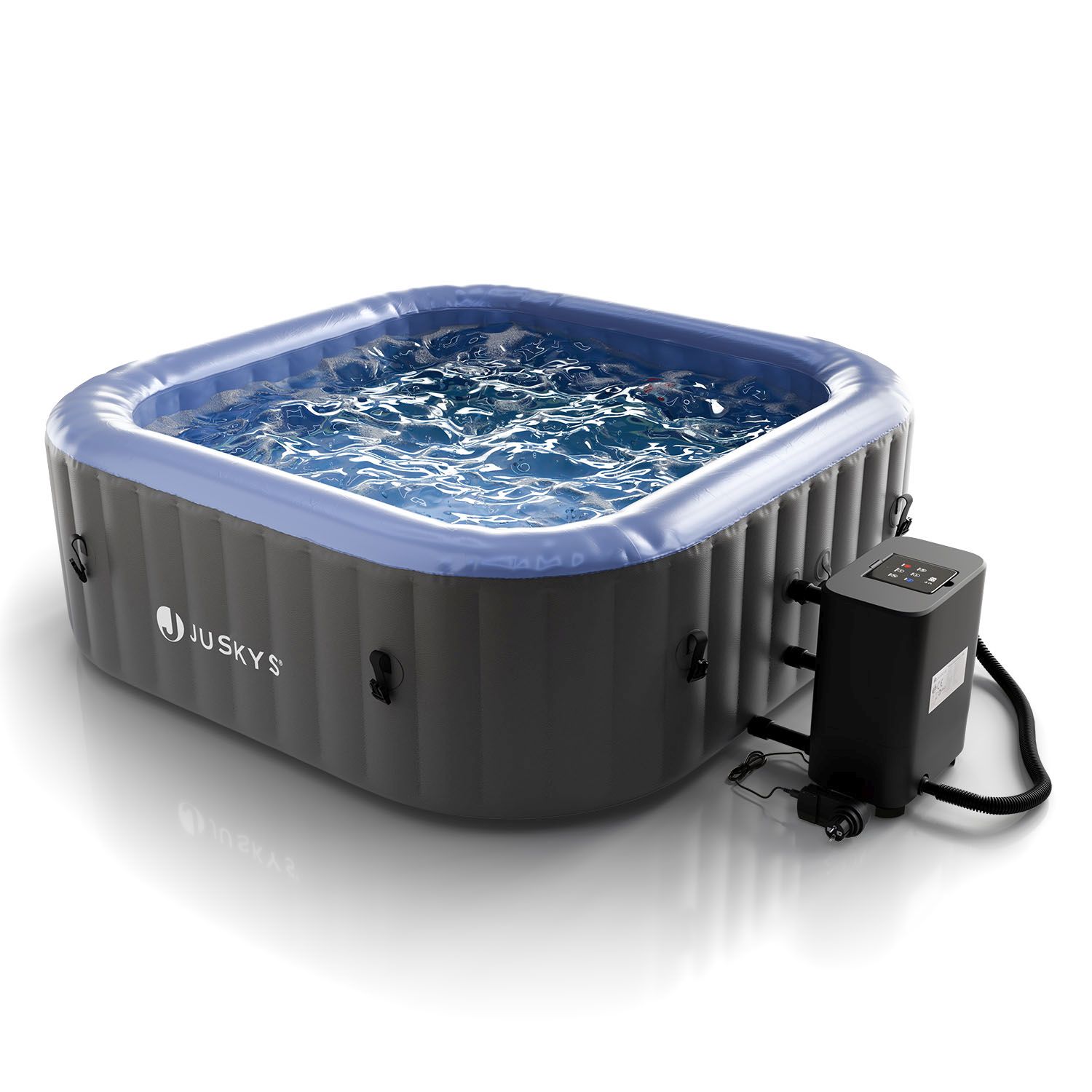 Juskys&reg; Whirlpool SpaLuxe &ndash; 130 Sprudeld&uuml;sen, 2400W Heizung, 910L Volumen - Grau / Blau - Bild 1