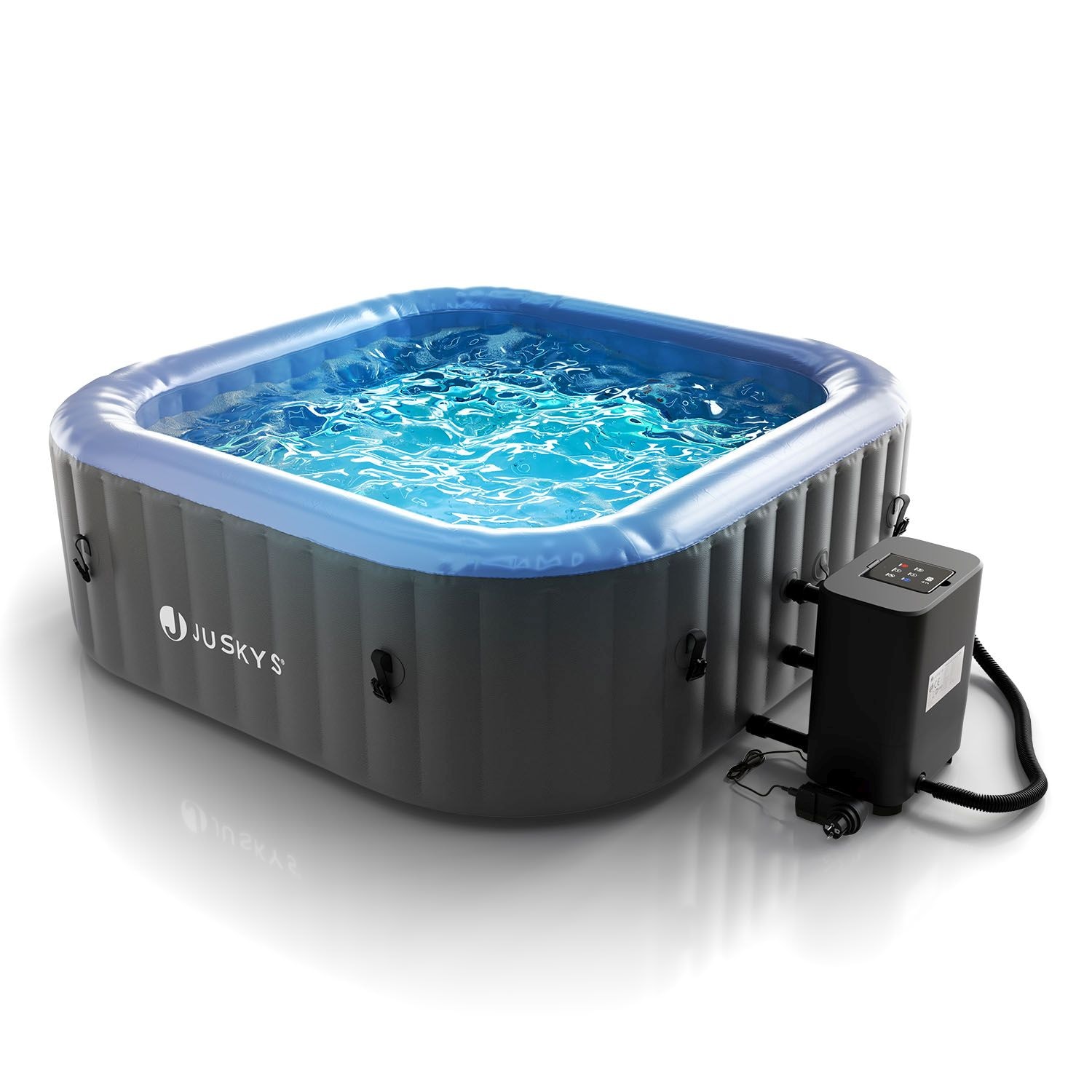 Juskys&reg; Whirlpool SpaLuxe mit LED &ndash; 130 Sprudeld&uuml;sen, 2400W Heizung, 910L Volumen - Grau / Blau - Bild 1