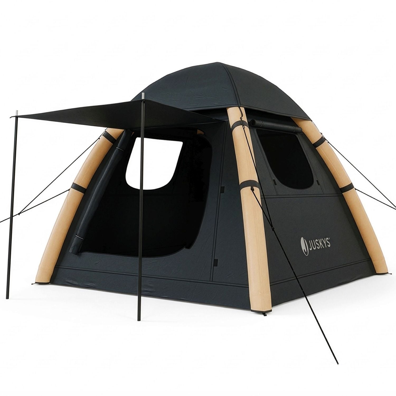 Juskys&reg; Campingzelt EasyFlow L - Dunkelgrau/Khaki, aufblasbares Zelt mit Luftpumpe und Zubeh&ouml;r, inkl. LED-Lampe - Bild 1