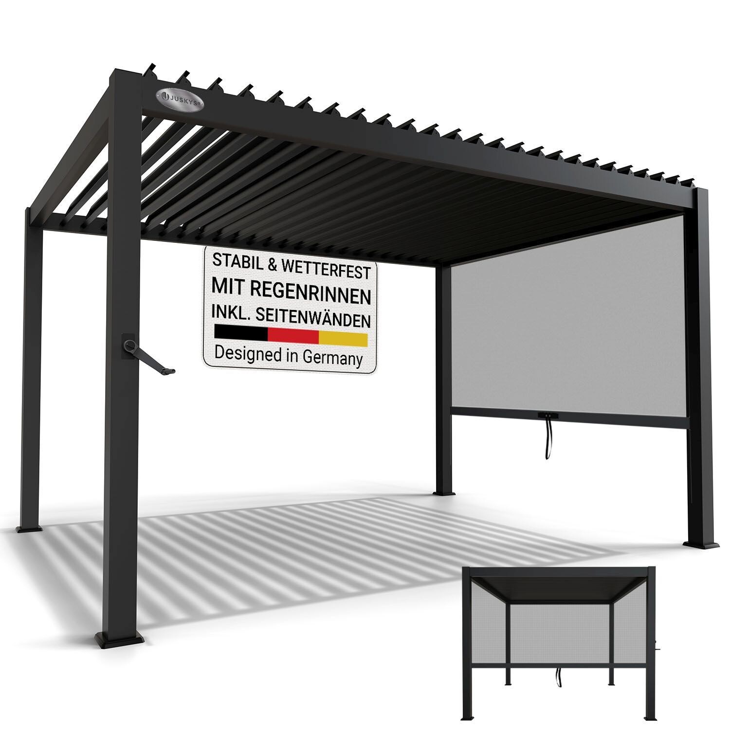 Juskys Lamellendach Tahiti 3x4 m inkl. Seitenwand 3 m - Stahl Pergola - Terrassenüberdachung stabil - Anthrazit