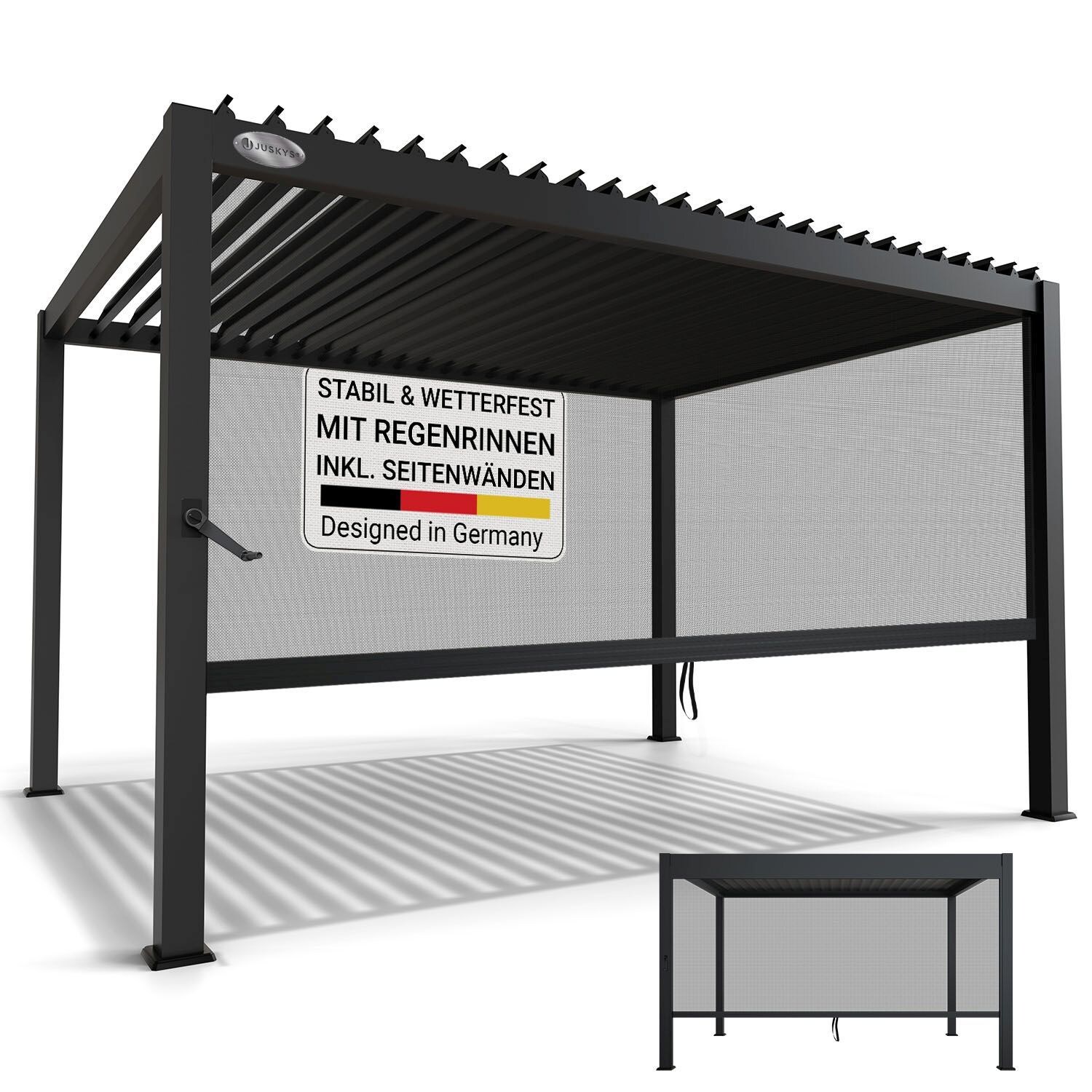 Juskys Lamellendach Tahiti 3x4 m inkl. Seitenwand 4 m - Stahl Pergola - Terrassenüberdachung stabil - Anthrazit