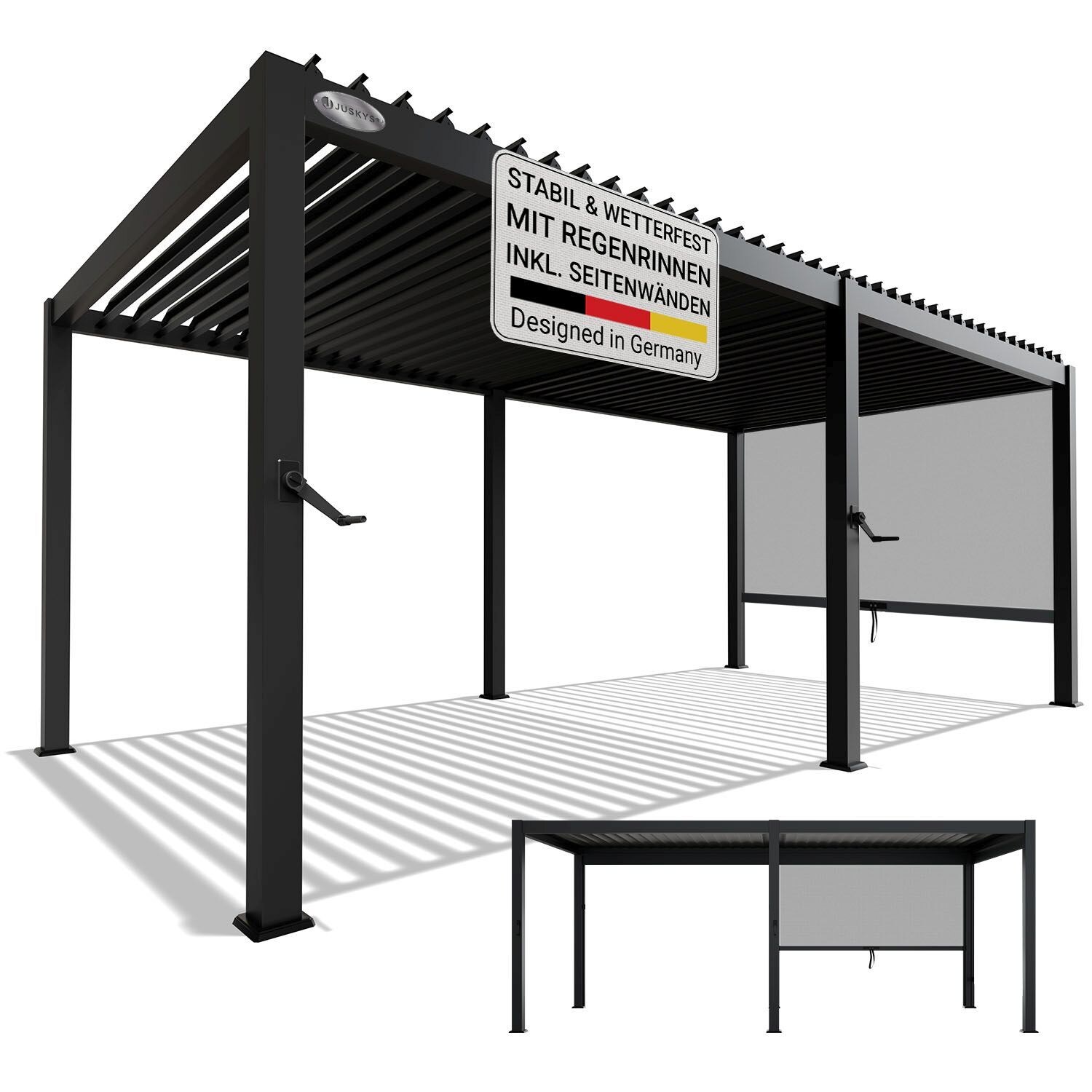 Juskys Lamellendach Tahiti 3x5,9 m inkl. Seitenwand 3 m - Stahl Pergola - Terrassenüberdachung stabil - Anthrazit