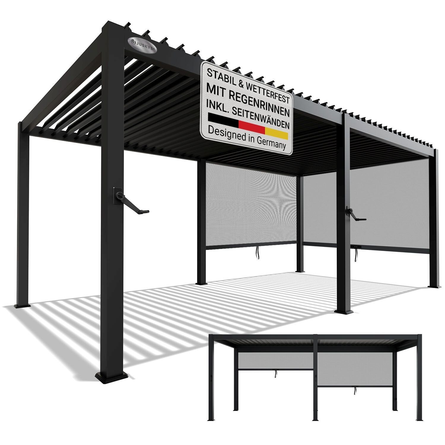 Juskys Lamellendach Tahiti 3x5,9 m inkl. 2x Seitenwand 3 m - Stahl Pergola - Terrassenüberdachung stabil - Anthrazit