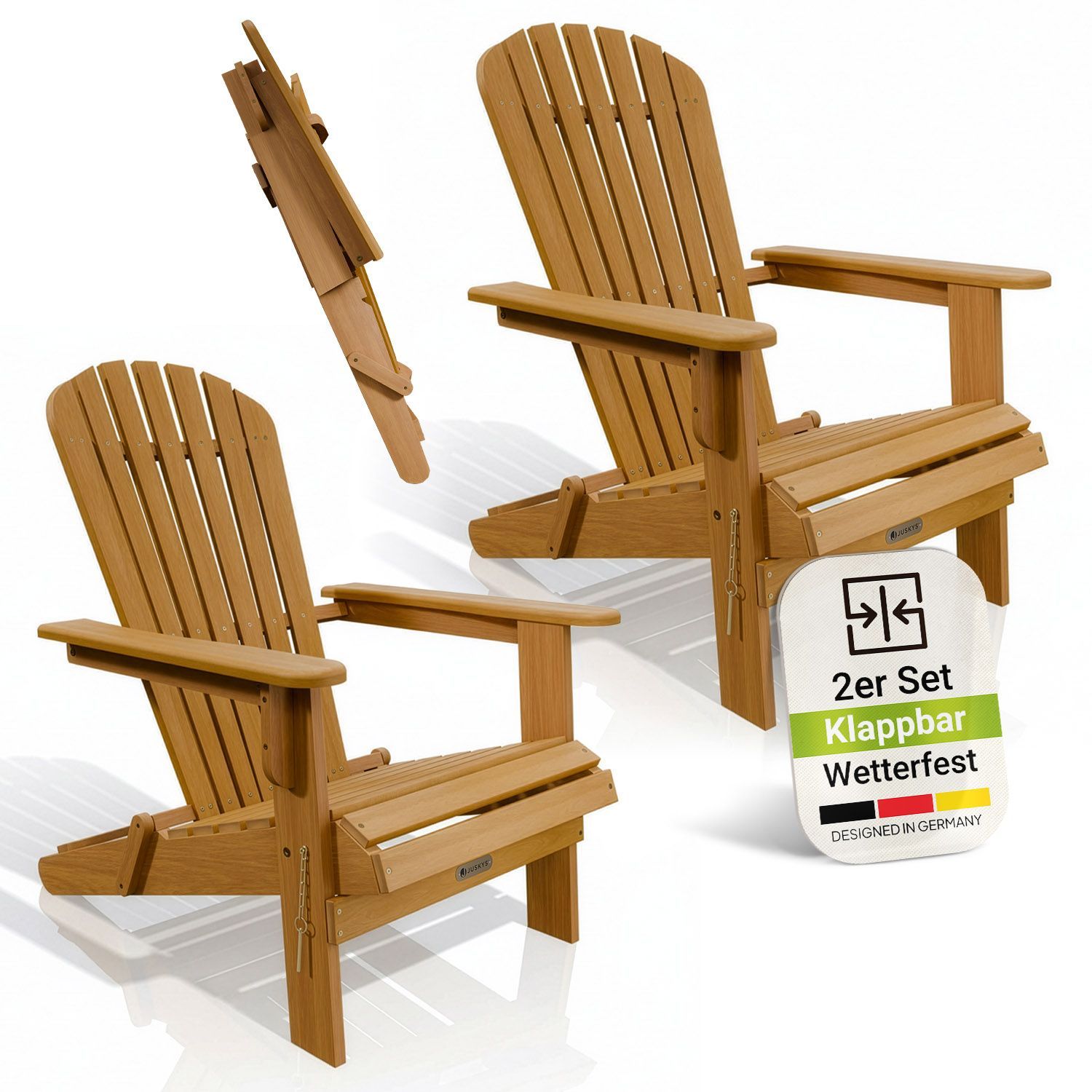 Juskys&reg; Garten Liegestuhl Korfu 2er Set &ndash; aus Akazienholz, klappbar, 85x69x94 cm, natur, ge&ouml;lt, Gartenstuhl, Sonnenliege - Bild 1