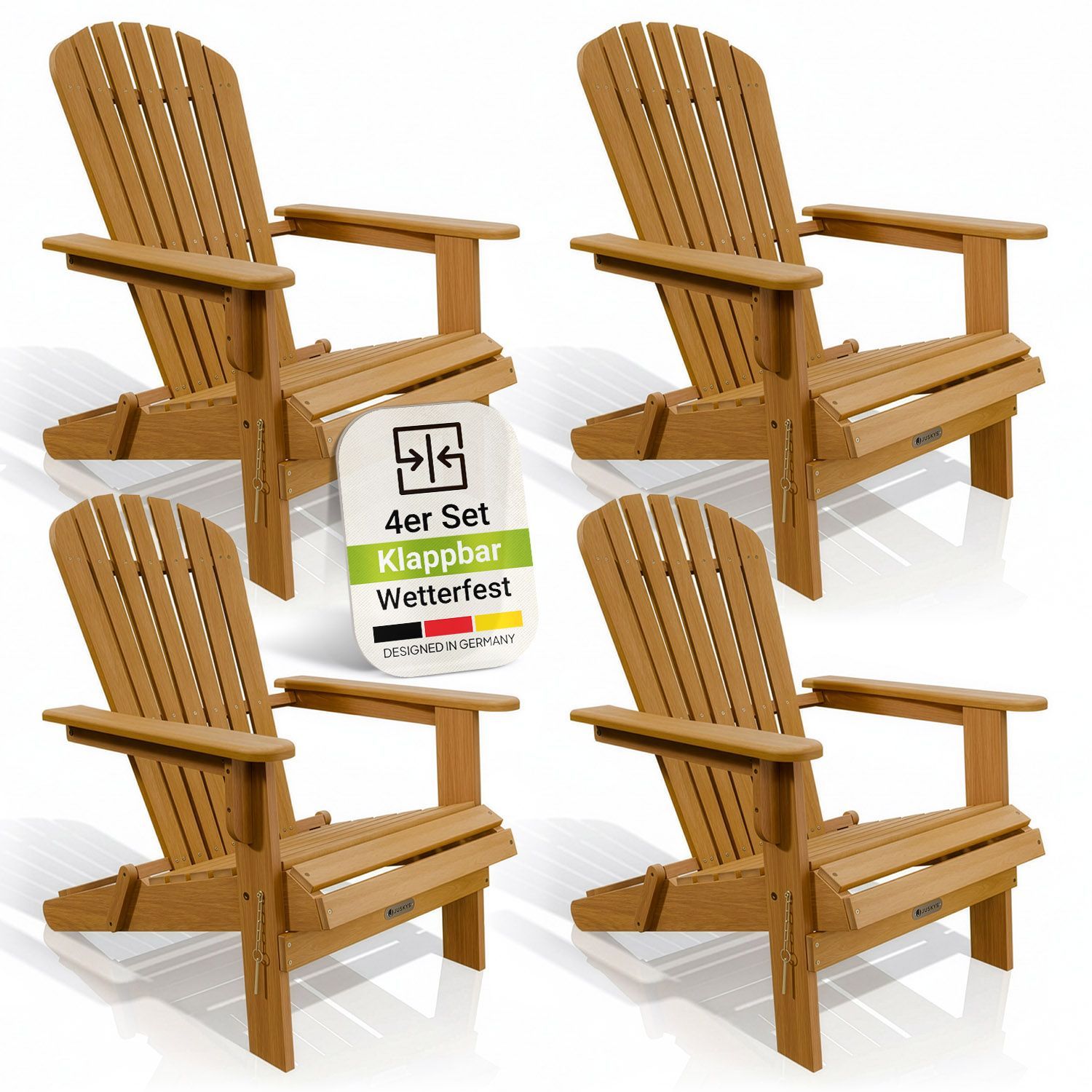 Juskys&reg; Garten Liegestuhl Korfu 4er Set &ndash; aus Akazienholz, klappbar, 85x69x94 cm, natur, ge&ouml;lt, Gartenstuhl, Sonnenliege - Bild 1