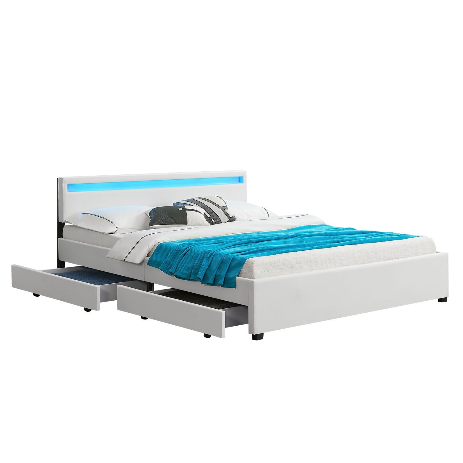 Juskys Polsterbett Lyon 180x200 cm mit Lattenrost, Bettkasten & LED Beleuchtung - wei&szlig; - Bild 1
