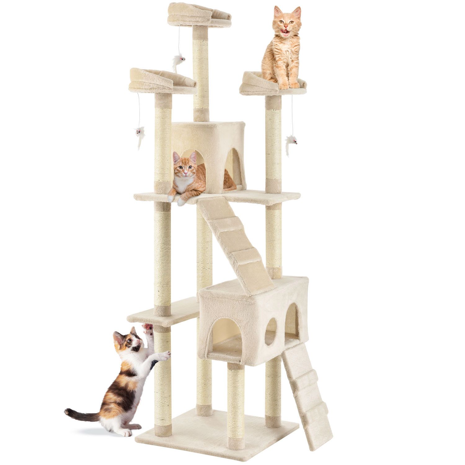 Juskys Kratzbaum Amy Beige &ndash; Katzenbaum mit H&ouml;hlen, Liegefl&auml;chen, Leitern & Sisal-St&auml;mmen - Bild 1