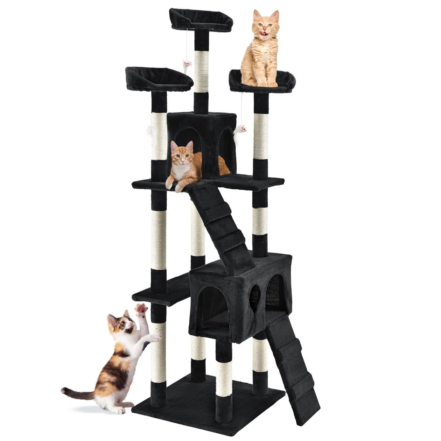 Juskys Kratzbaum Amy Schwarz &ndash; Katzenbaum mit H&ouml;hlen, Liegefl&auml;chen, Leitern & Sisal-St&auml;mmen - Bild 1