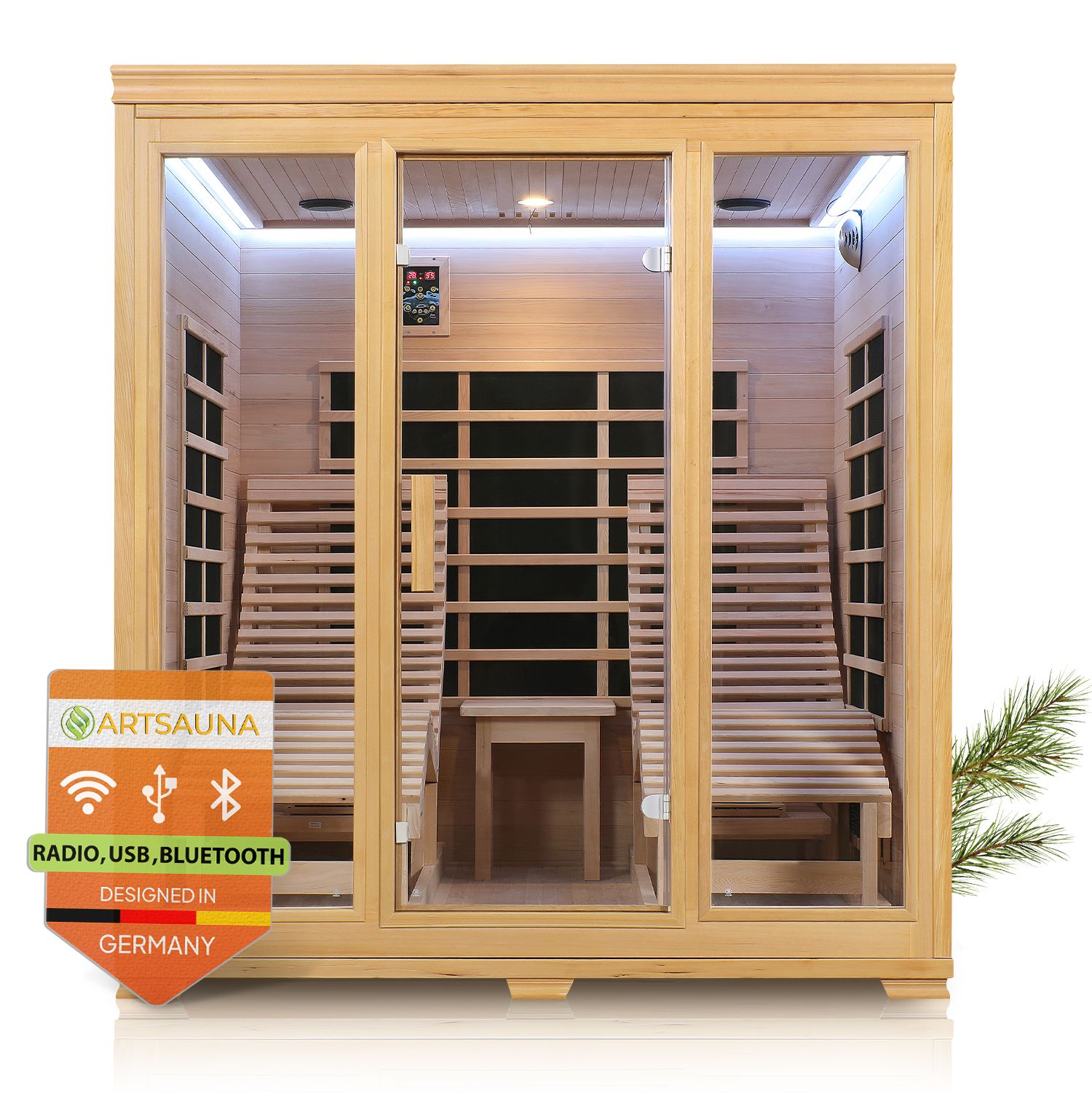 Artsauna Infrarotkabine W&auml;rmekabine Billund Fl&auml;chenstrahler & Hemlockholz - Bild 1