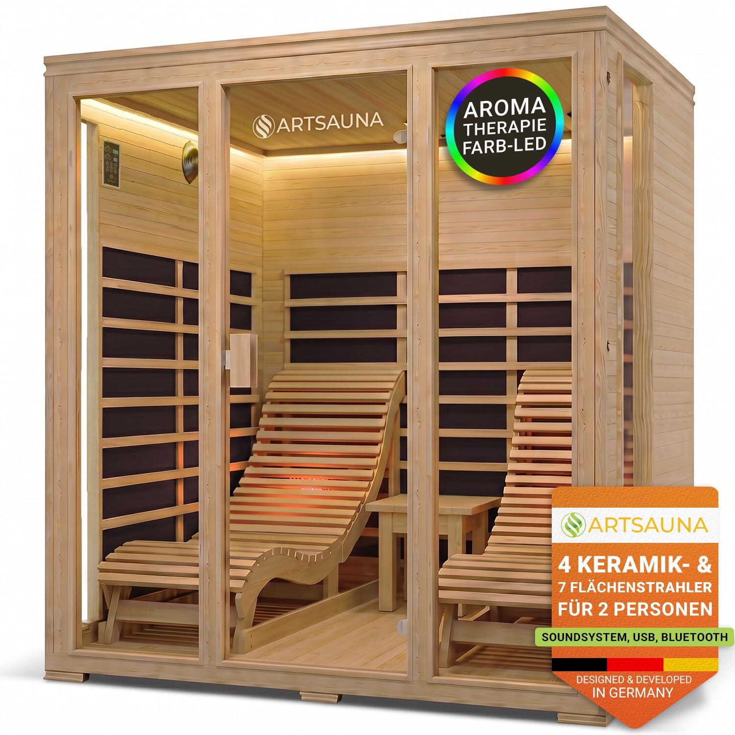 Artsauna Infrarotkabine Wärmekabine Billund Flächenstrahler & Hemlockholz