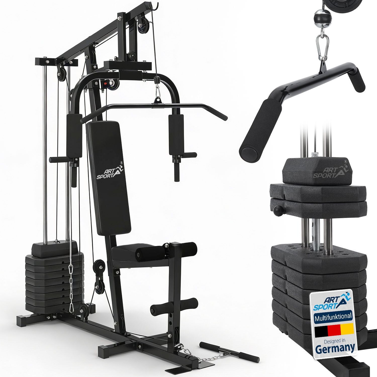 ArtSport Kraftstation ProfiGym 2000 Set mit Latzugstange, Butterflystange & Seilzug – 40kg Gewichte | 04260304765005