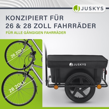 Juskys Transportanhänger Fahrradanhänger 90 Liter - Lastenanhänger mit  Kupplung, Deichsel & Plane online kaufen bei Netto