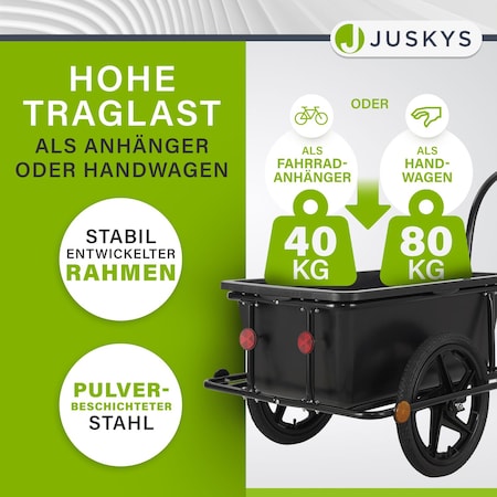 Juskys Transportanhänger Fahrradanhänger 90 Liter - Lastenanhänger mit  Kupplung, Deichsel & Plane online kaufen bei Netto
