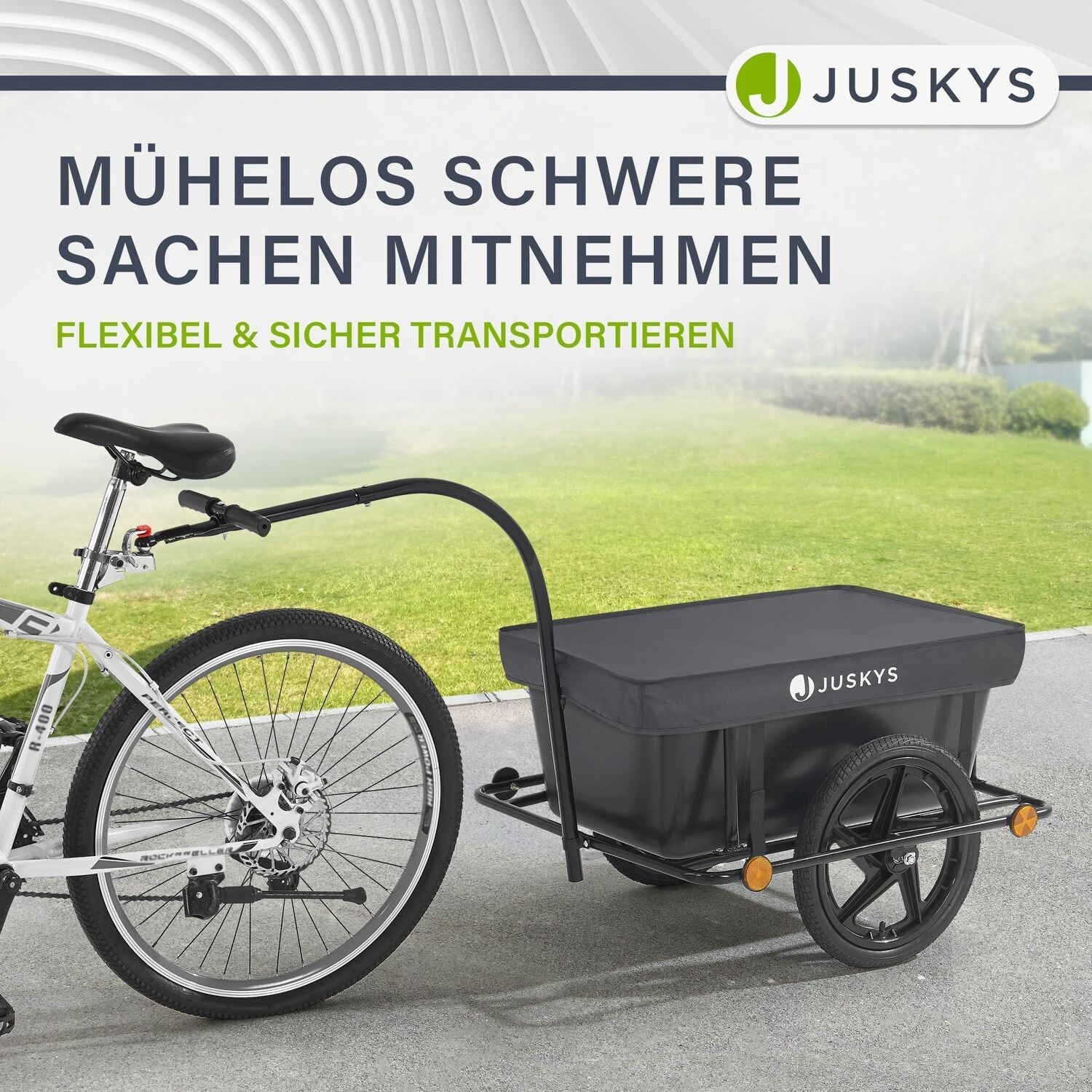 Juskys Transportanhnger Fahrradanhnger 90 Liter - Lastenanhnger mit  Kupplung, Deichsel & Plane online kaufen bei Netto