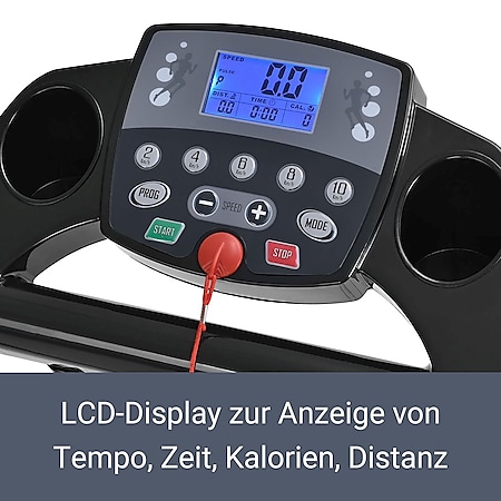 LCD Display 12 automatische Programme sowie 3 Steigungsstufen roadwi Laufband Speedrunner elektrisch klappbar 12 km/h