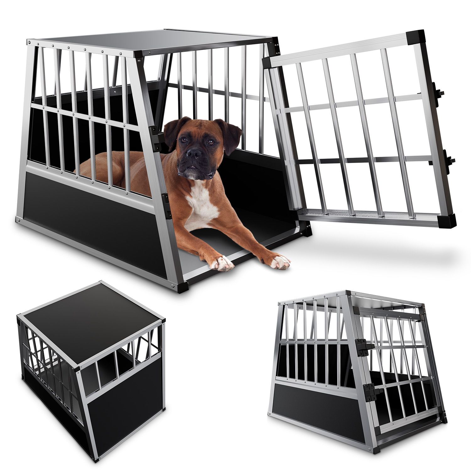 Juskys Alu Hundetransportbox L - 91&times;71&times;66 cm verschlie&szlig;bar & pflegeleicht - Hundebox f&uuml;r Hunde - Bild 1