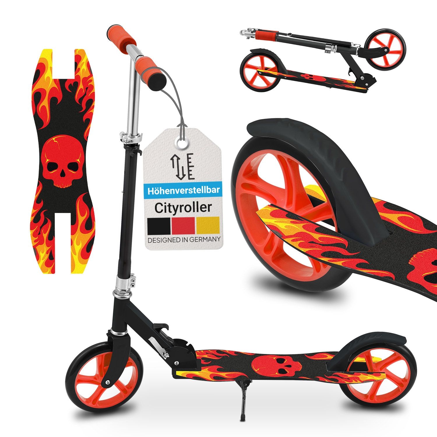 ArtSport Scooter Cityroller Fire Big Wheel 205 mm Räder klappbar höhenverstellbar – ab 3 Jahre
