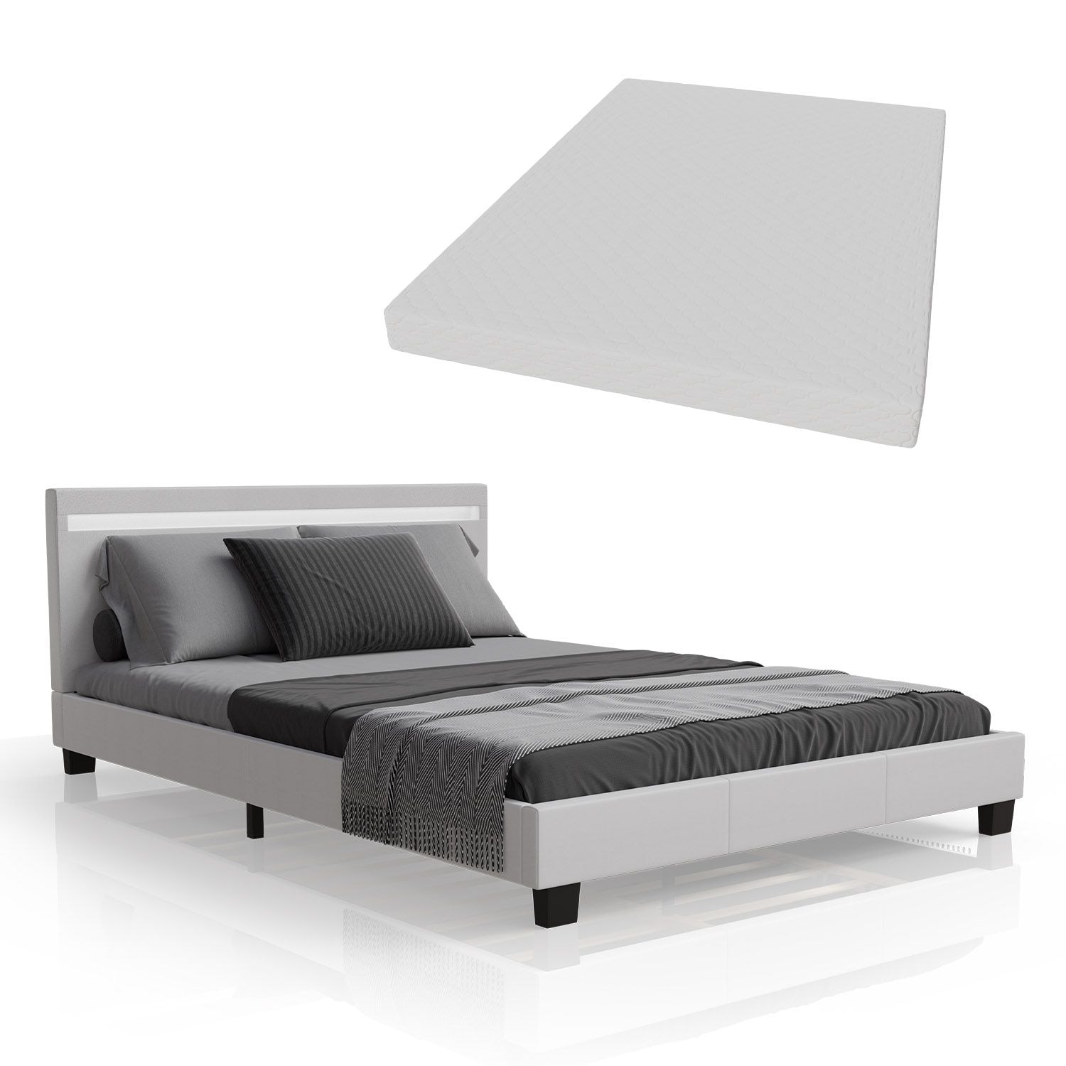 Juskys Polsterbett Paris 140 x 200 cm Einzelbett in wei&szlig; mit Kaltschaummatratze - Bild 1